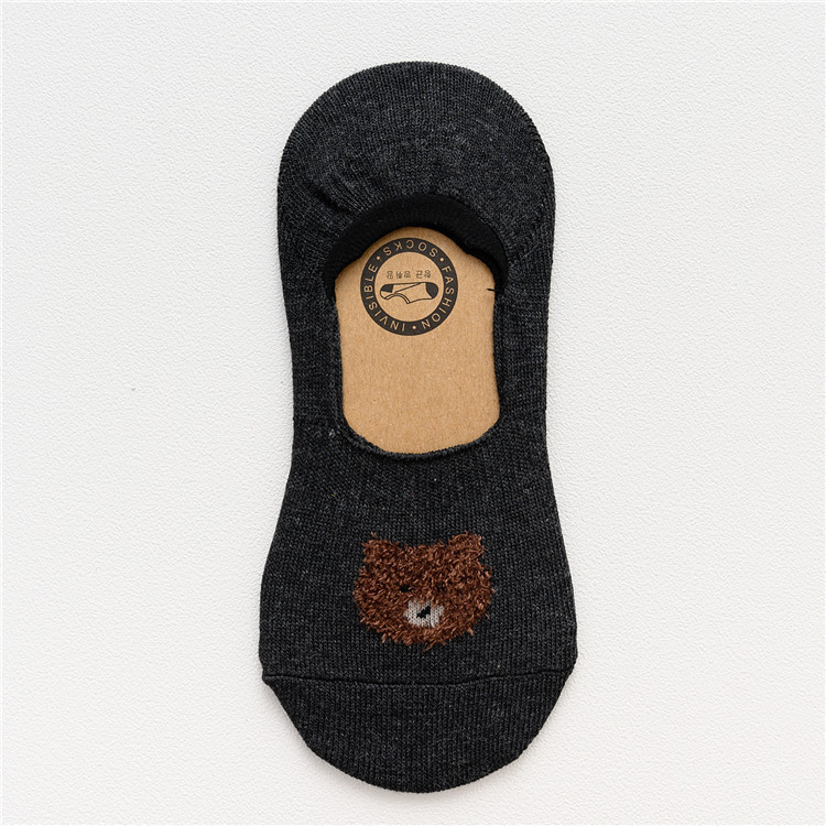 Ms. Spring And Summer Silicone Invisible Socks Cotton Feather Yarn Socks Female Cartoon Bear Wholesale